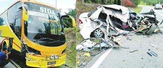 Man cheats death in Beluran car-bus collision